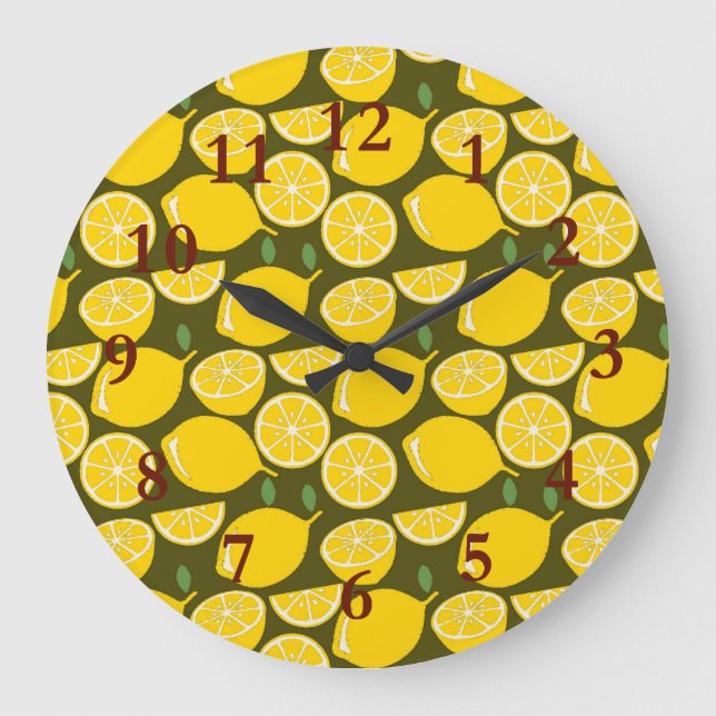 Grande Horloge Ronde Citron Jaune Moderne Amusant mignon (Recto)