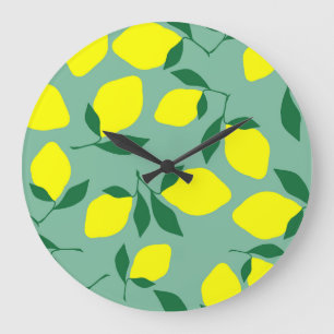 Grande Horloge Ronde Citron simple, Arrière - plan vert.