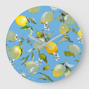 Grande Horloge Ronde citrons aquarelle 26