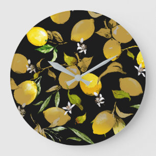 Grande Horloge Ronde Citrons aquarelle 31