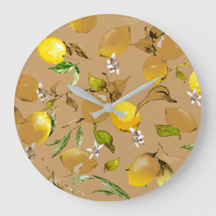 Grande Horloge Ronde citrons d'aquarelle 33