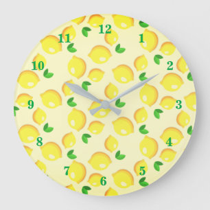 Grande Horloge Ronde Citrons jaunes frais -