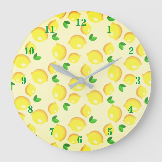 Grande Horloge Ronde Citrons jaunes frais - (Recto)