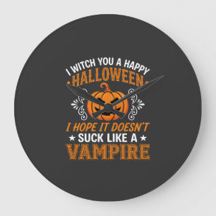 Grande Horloge Ronde Citrouille de vampire drôle d'Halloween