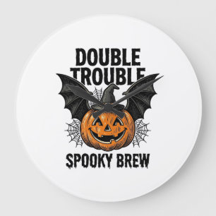 Grande Horloge Ronde Citrouille d'Halloween Sorcière Double Ennui Desig