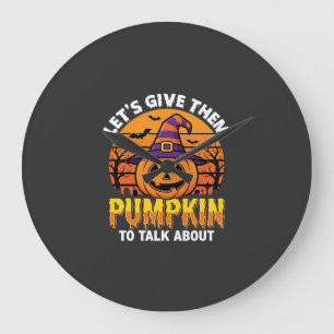Grande Horloge Ronde Citrouille drôle Halloween jeu de mots Design2 (1)
