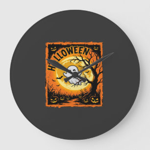 Grande Horloge Ronde Citrouille Fantôme Halloween Arbre Ensorcelé
