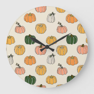 Grande Horloge Ronde Citrouille vintage Harvest, Motif sans joint.