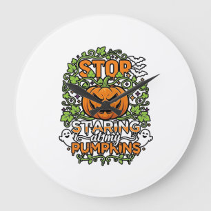 Grande Horloge Ronde Citrouilles Arrêtez de Regarder Halloween Fantômes