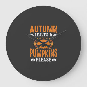Grande Horloge Ronde Citrouilles de feuilles d'automne S'il vous plaît