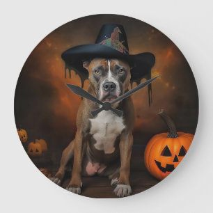 Grande Horloge Ronde Citrouilles d'Halloween effrayantes American Staff