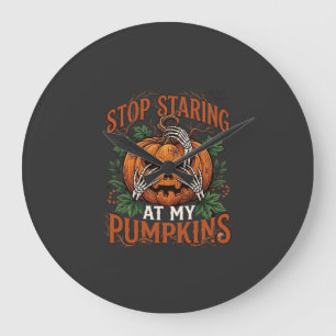 Grande Horloge Ronde Citrouilles Regard Fixe Halloween Mains de Squelet