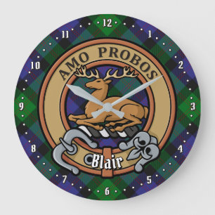 Grande Horloge Ronde Clan Blair Crest sur Tartan