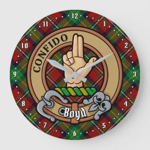 Grande Horloge Ronde Clan Boyd Crest sur Tartan