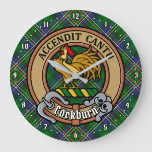 Grande Horloge Ronde Clan Cockburn Crest sur Tartan