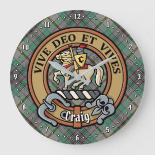 Grande Horloge Ronde Clan Craig Crest sur Tartan