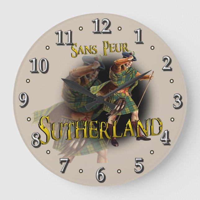 Grande Horloge Ronde Clan écossais Sutherland Tartan (Recto)
