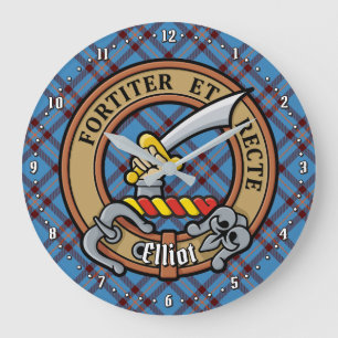 Grande Horloge Ronde Clan Elliot Crest sur le tarte antique