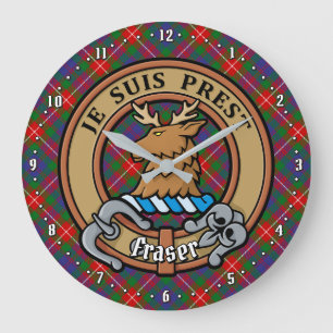 Grande Horloge Ronde Clan Fraser de Lovat Crest sur Tartan