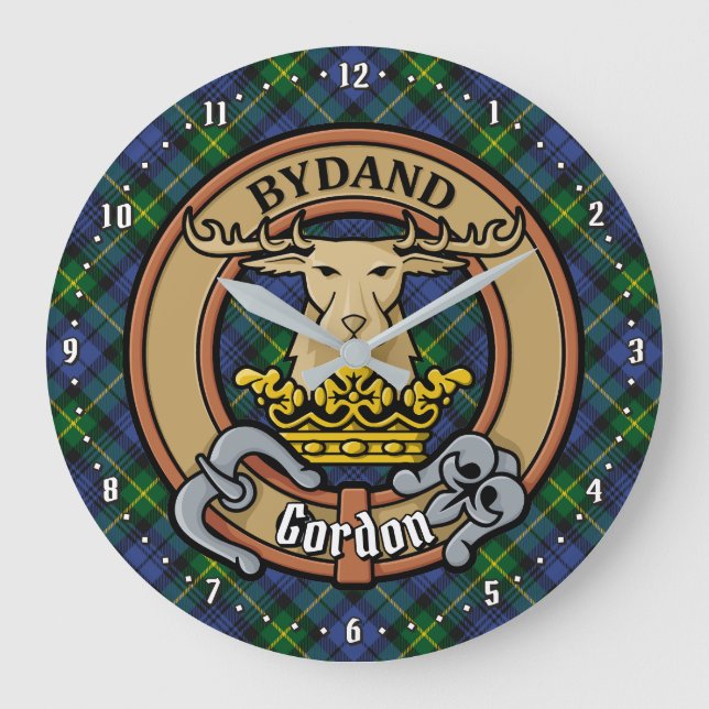 Grande Horloge Ronde Clan Gordon Crest sur Tartan (Recto)