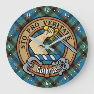 Grande Horloge Ronde Clan Guthrie Crest sur Tartan