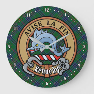 Grande Horloge Ronde Clan Kennedy Crest sur Tartan