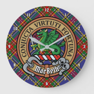 Grande Horloge Ronde Clan MacBeth Crest sur Tartan