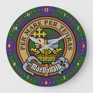 Grande Horloge Ronde Clan MacDonald Crest sur Tartan