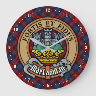 Grande Horloge Ronde Clan MacLachlan Crest sur Tartan