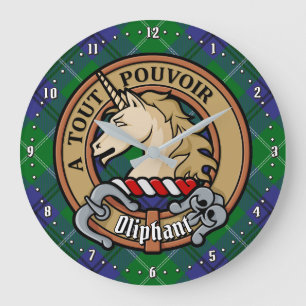 Grande Horloge Ronde Clan Oliphant Crest sur Tartan