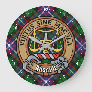Grande Horloge Ronde Clan Russell Crête sur Tartan