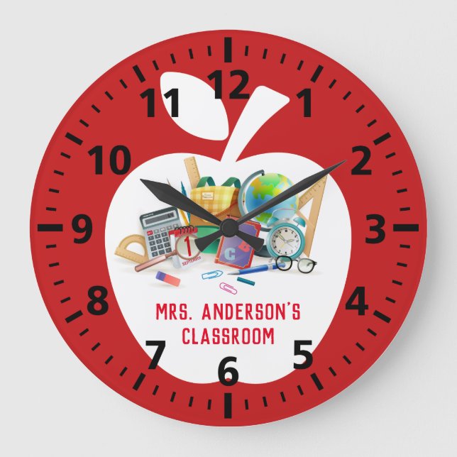 Grande Horloge Ronde Classe Red Apple Enseignant (Recto)