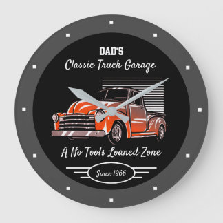 Grande Horloge Ronde Classic Truck Garage Papa's Any Name Chevy Black