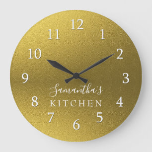 Grande Horloge Ronde Classy Gold Glitter Personalized