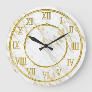 Grande Horloge Ronde Classy Marble Stone et Gold Look