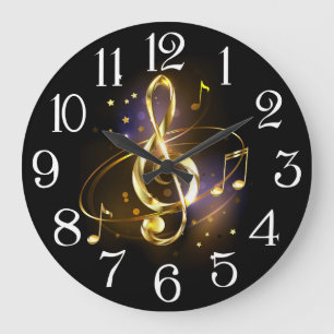 Grande Horloge Ronde Clé de sol en or Musique