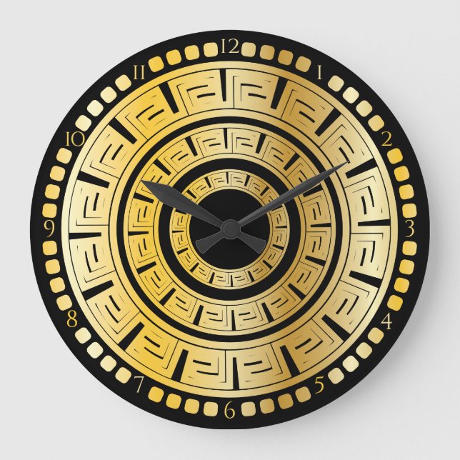 Grande Horloge Ronde Clé grecque ronde noire et or (Recto)