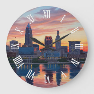 Grande Horloge Ronde Cleveland Ohio Skyline Coucher de soleil