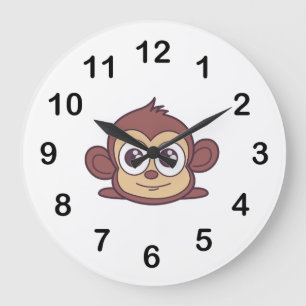 Grande Horloge Ronde Clipart de singe mignon