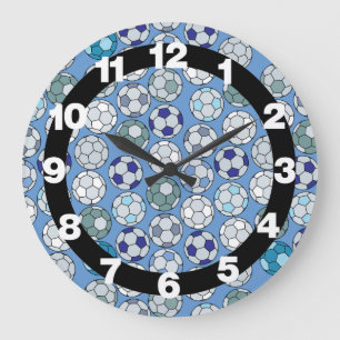 Grande Horloge Ronde Clock bleu de Soccer Balls