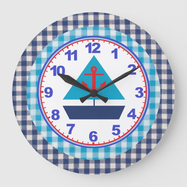 Grande Horloge Ronde Clock Blue Gingham Boy (Recto)