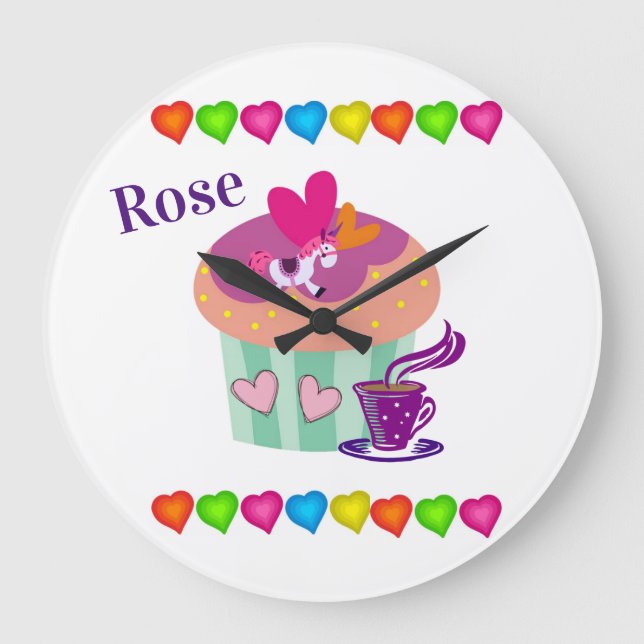 Grande Horloge Ronde Clock de Cupcake Hearts (Recto)