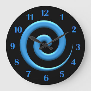 Grande Horloge Ronde Clock de Spiral Blue with Blue Numbers