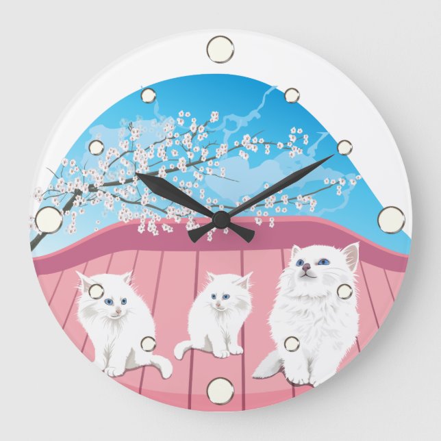Grande Horloge Ronde Clock de Three Kittens (Recto)