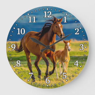 Grande Horloge Ronde Clock Horse & Foal Wall