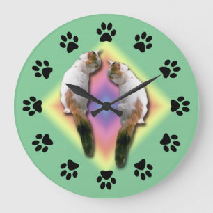 Grande Horloge Ronde Clock - Mirrored cat with paw prints