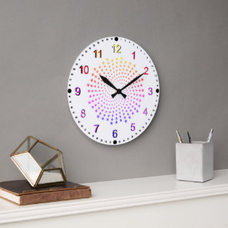 Grande Horloge Ronde Clock - Rainbow Colored Stars