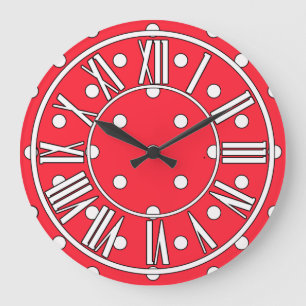 Grande Horloge Ronde Clock Red White and Black Wall
