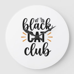 Grande Horloge Ronde Club Chat Noir Design Vectoriel Amateur de Chat Vi
