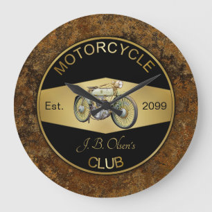 Grande Horloge Ronde Club de moto personnalisé Noir & Or